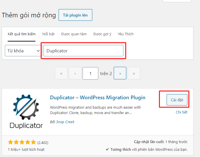 Hướng dẫn chuyển dữ liệu bằng Duplicator – WordPress Migration Plugin